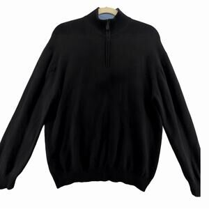 Alan Flusser Sweater Mens XL Black Pure Cashmere 1/4 Zip Long Sleeve Mock Neck